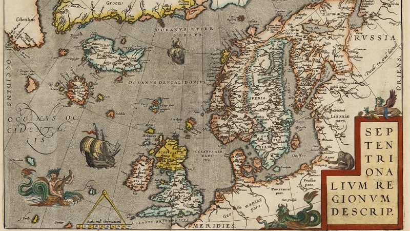 Antiikkikartta Pohjanmerestä ja Itämrestä