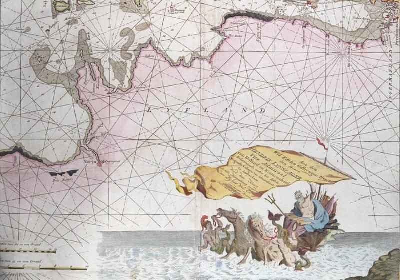 Piirroskuva merenjumala Poseidonista kartassa vuodelta 1788