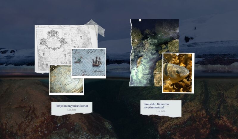 Kollaasikuva Itämeren perintö -näyttelyn sisällöstä