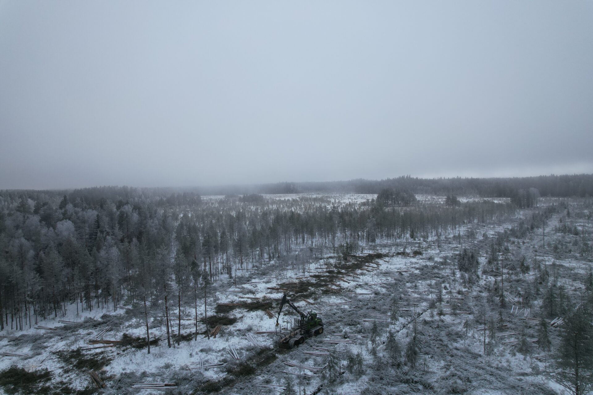 Metsäkone suolla, käynnissä suon ennallistaminen Valtavirta-hanke